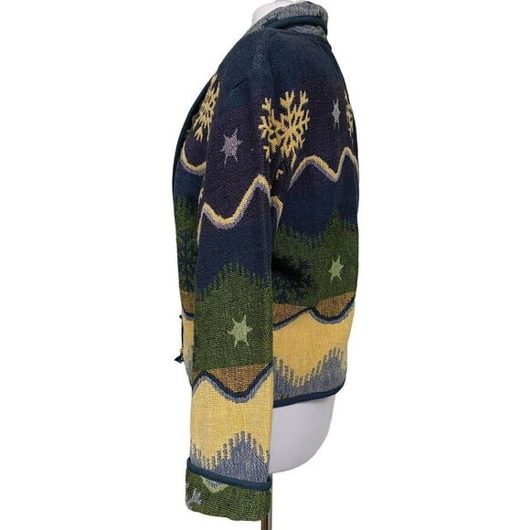 Flashback Vtg Art to Wear Cotton Tapestry Jacket Sz L Shawl Collar Southwestern - Picture 3 of 7
